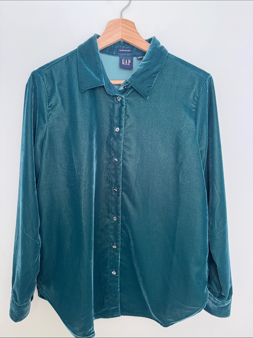 GAP Emerald/Holiday GreenVelvet Boyfriend Shirt Button Down Top Size M